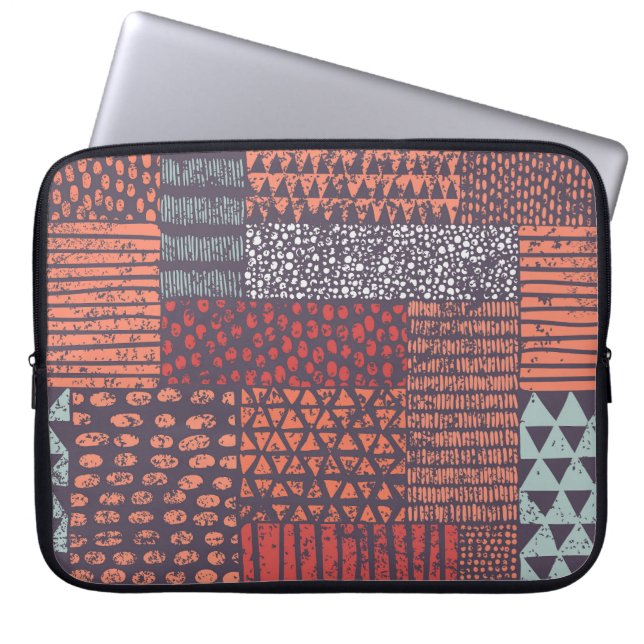 Bohemian patchwork: hand-drawn seamless design. laptop sleeve (Front)