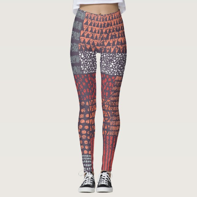 Bohemian patchwork: hand-drawn seamless design. leggings (Front)