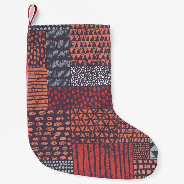 Bohemian patchwork: hand-drawn seamless design. small christmas stocking (Front)