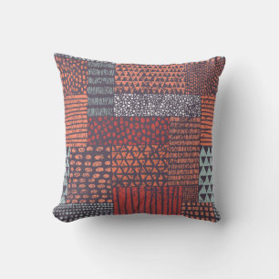 Bohemian patchwork: hand-drawn seamless design. throw pillow