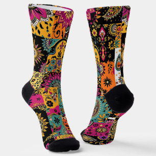Bohemian Patchwork Mandala and Paisley Pattern Socks