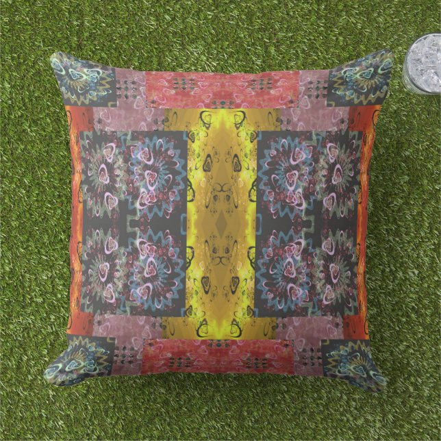 Bohemian Patchwork Outdoor Pillow (Grass)