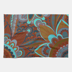 Bohemian Pattern, Turquoise and Brown Kitchen Towel