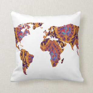 Bohemian Patterned World Map Statement Pillow