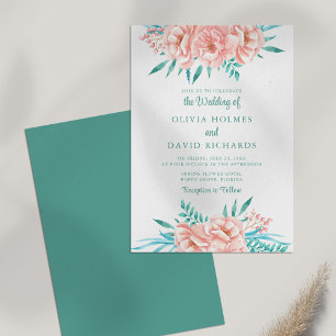 Bohemian Peach and Turquoise Floral Wedding Invite