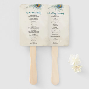 Bohemian Peacock Feather Teal Wedding Program Hand Fan