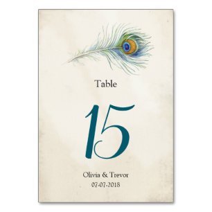 Bohemian Peacock Feather Wedding Table Number