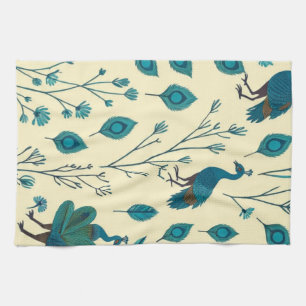Bohemian Peacock Floral Design Kitchen Towel