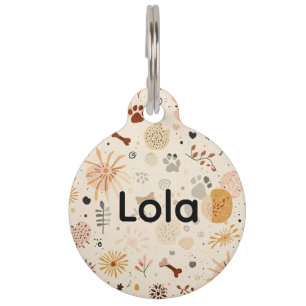 Bohemian Pet ID Tag Hand-Drawn Paw & Hearts
