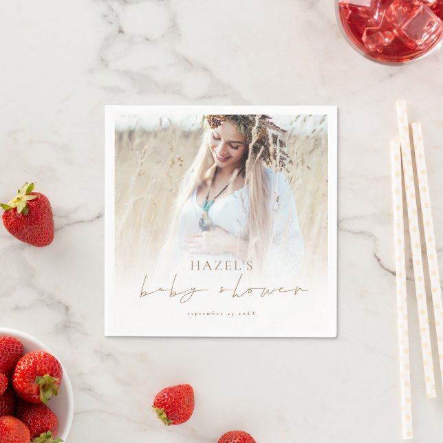 Bohemian Photo Overlay Gold Script Baby Shower  Napkin (Insitu)