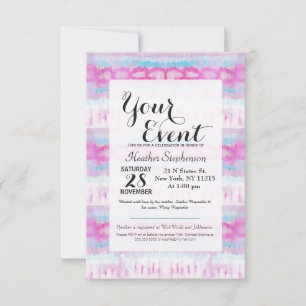 Bohemian Pink and Blue Abstract Tie Dye Pattern Invitation