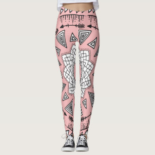 Bohemian Pink Black Tribal Aztec Hipster Mandala Leggings