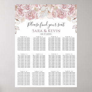 Bohemian Pink Flowers Wedding Seating Charts