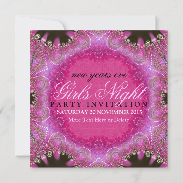 Bohemian Pink Girls Night NYE Party Invitations (Front)