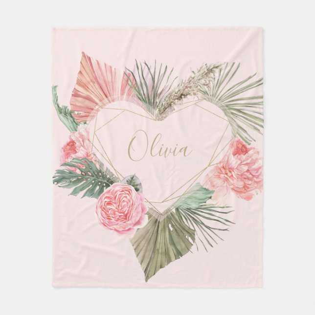 Bohemian Pink Monogram Custom Fleece Blanket (Front)