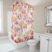 Bohemian pink orange brown teal roses floral 