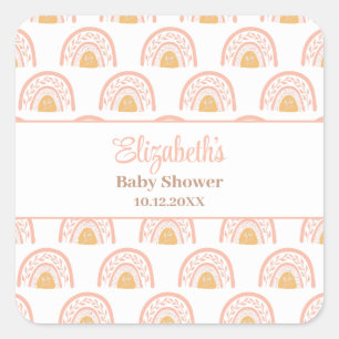 Bohemian Pink Rainbow Baby Shower Square Sticker