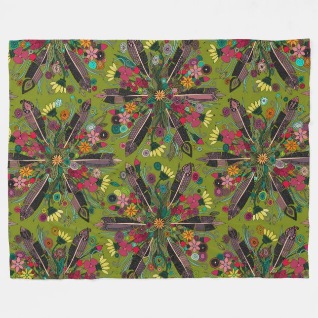 bohemian posy green fleece blanket (Front (Horizontal))