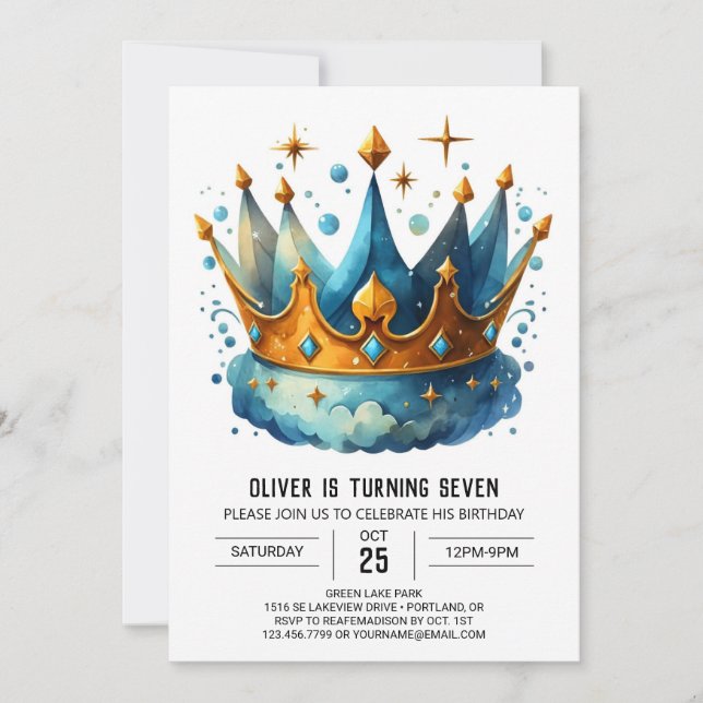 Bohemian Printable Prince Crown Birthday Invitation (Front)