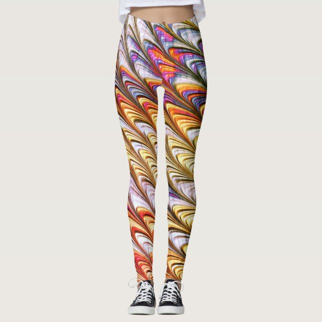 Bohemian Psychedelic Colourful Waves Abstract Art Leggings (Front)
