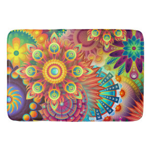 Bohemian Psychedelic Garden Hippie Bath Mat