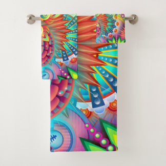 Bohemian Psychedelic Garden Retro Boho Colourful Bath Towel Set