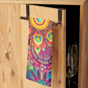 Bohemian Psychedelic Garden Retro Boho Colourful K Kitchen Towel