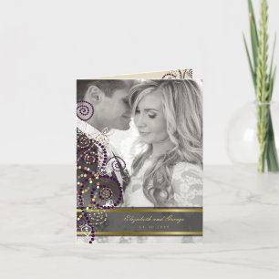 Bohemian Purple Spirals Wedding Photo Thank You Card
