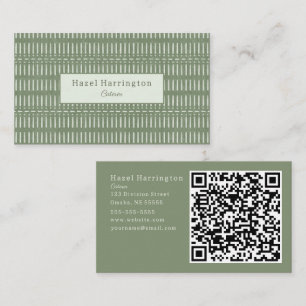 Bohemian QR Code Business Card Sage Green Tribal