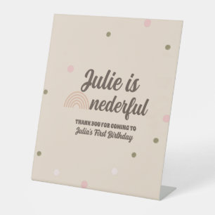 Bohemian Rainbow First Birthday Onederful Dots Pedestal Sign