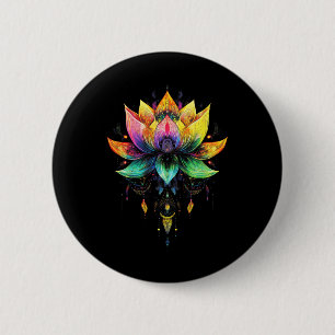 Bohemian Rainbow Lotus Flower Yoga Mandala Chakra 2 Inch Round Button