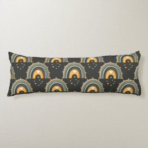 Bohemian Rainbow Pattern – Earthy Brown Background Body Pillow