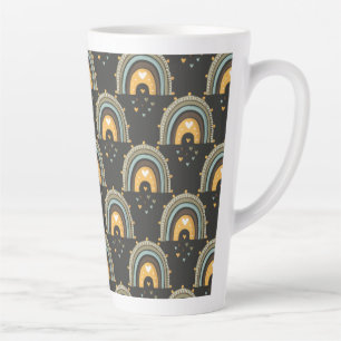Bohemian Rainbow Pattern – Earthy Brown Background Latte Mug