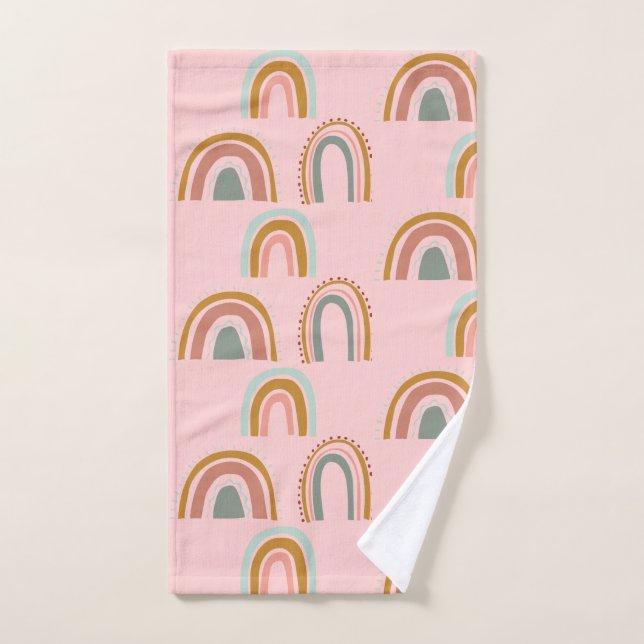 Bohemian rainbow pink hand towel (Hand Towel)