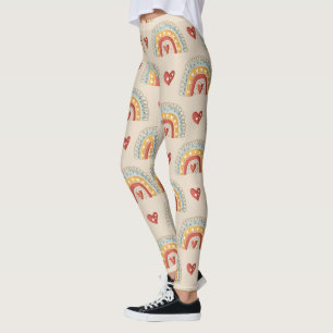 Bohemian Rainbows & Hearts – Earthy Brown Leggings