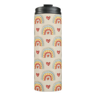 Bohemian Rainbows & Hearts – Earthy Brown Thermal Tumbler