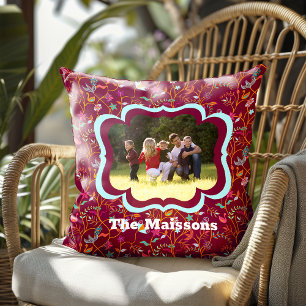 Bohemian Raspberry Photo With Name Outdoor Pillow