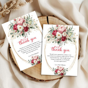 Bohemian Red Blush Greenery Floral Baby Shower   Thank You Card