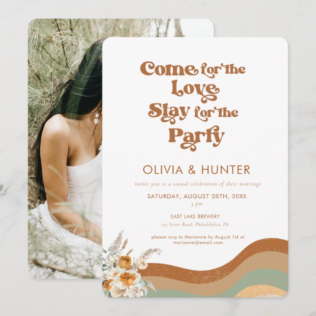 Bohemian Retro Photo Casual Wedding Invitation (Front/Back)