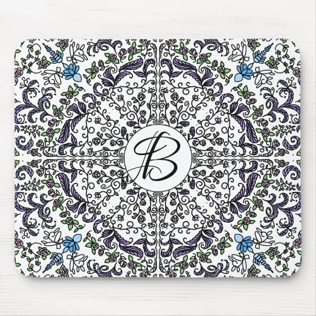 Bohemian rhapsody intricate floral monogram mouse pad (Front)