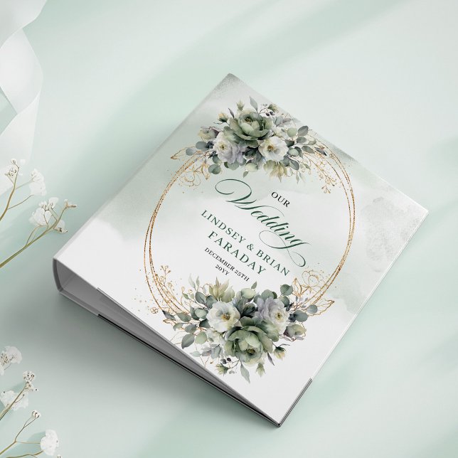 Bohemian Romance Dusty Green Wedding Ring Binder  (Bohemian Romance Dusty Green Wedding Ring Binder Album)