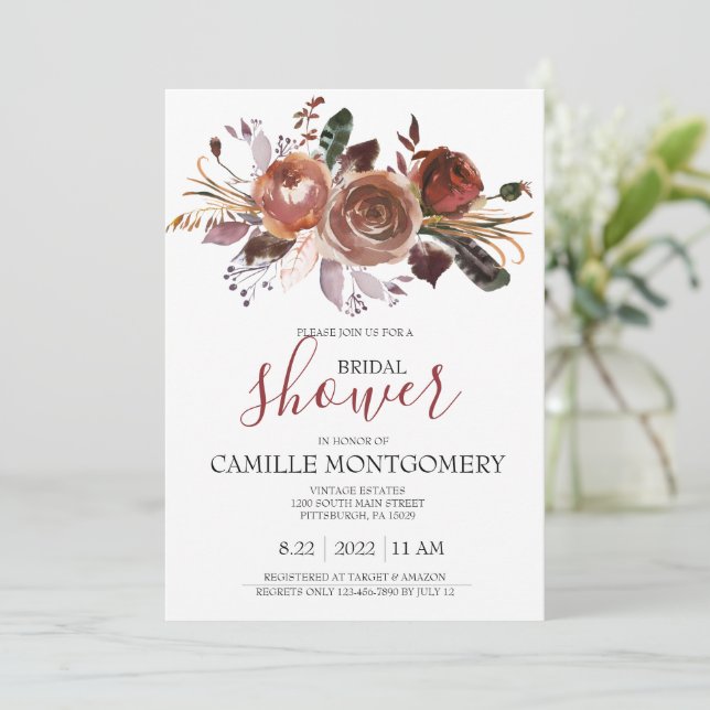 Bohemian Rose Bridal Shower Invitation (Standing Front)