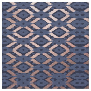 Bohemian Rose Gold Navy Blue Ikat Pattern Fabric