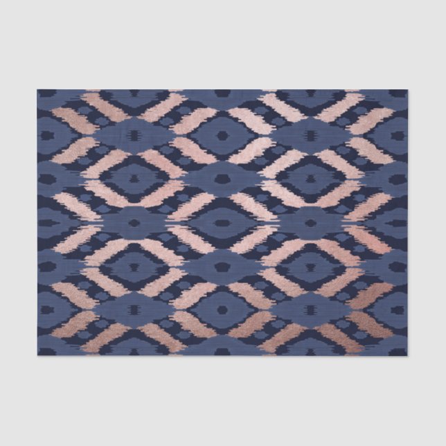 Bohemian Rose Gold Navy Blue Ikat Pattern Tissue Paper (Front)