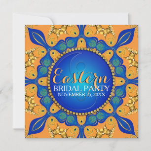 Bohemian Royal Blue Gold Orange Bridal Shower Invitation
