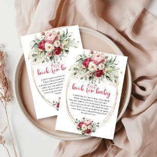 Bohemian Ruby Red Blush Gold Roses Book for Baby Enclosure Card