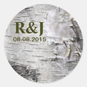 bohemian rustic country chic tree bark white birch classic round sticker