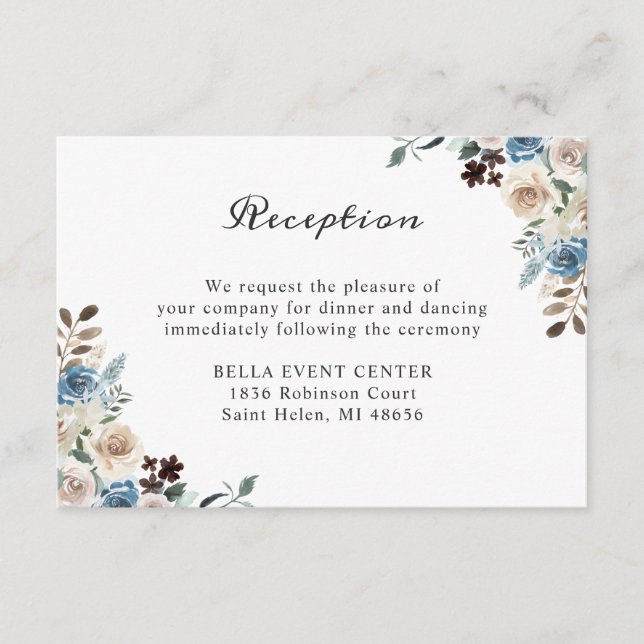 Bohemian Rustic Floral Wedding Reception Details Enclosure Card (Front)