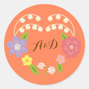 Bohemian Rustic Flower Wreath Wedding Classic Round Sticker