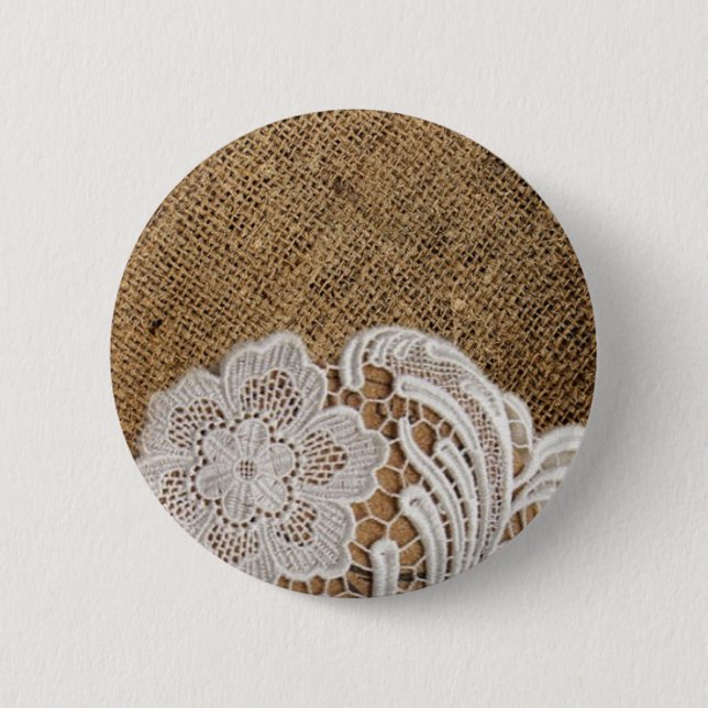 bohemian rustic western country burlap and lace 2 inch round button (Front)